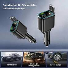 شاحن سيارة 4 في 1 بتصميم نجمي، شاحن سيارة سريع 120 واط، محول شاحن سيارة USB-C، إكسسوار سيارة مع بطانية سيارة نجمي، شاحن هاتف سيارة بمنفذ USB، قابس قابل للتعديل بزاوية 180° - الأسود - مشاهدة 6