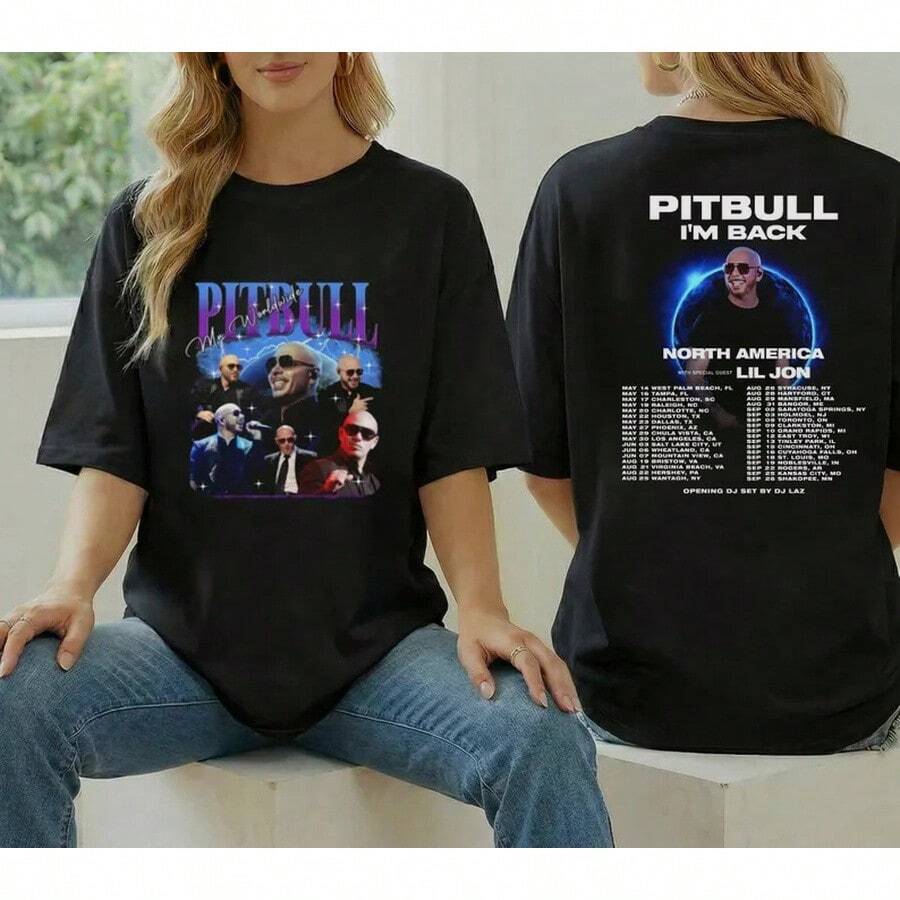 Camiseta Tour 2026 Pitbull I'm Back, Concierto de Pitbull 2026 en Norteamérica, Regalo para Fans de Pitbull, Mercancía de la Gira de Pitbull, Camiseta Gráfica de Pitbull, Pitbull - Negro - Ver 1