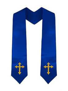 1pc Embroidered Pastor Shawl, White Traditional Church Choir Shawl With Embroidered Cross, Men's Wedding Officiant Pastor Robe Accessory, Halloween Costume Accessory - A - View 7