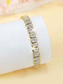 1pc Fashionable Versatile Classic Tennis Bracelet, Inlaid With Sparkling Cubic Zirconia, Suitable For Various Outfits, Can Be Given As A Gift - Rectangle - View 4