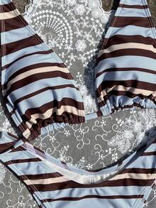Bộ bikini dây cổ phong cách retro phối màu khối sọc cho nữ, áo tam giác kèm quần cạp thấp cắt cao, lý tưởng cho đi biển và chụp ảnh tại hồ bơi - Nhiều màu - Xem 3