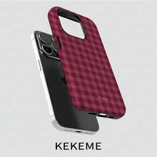 Étui de téléphone : Étui 2-en-1 à film à carreaux bordeaux pour Apple 17/16/15/14/13/12/11 Pro Max, 16/15/14 Plus, 17 Air - Anti-chute intégral, élégant et minimaliste, étui de téléphone unisexe - Blanc 1 - Voir 4