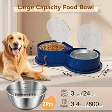 Detachable Double Pet Bowl Feeder Set With 304 Stainless Steel Bowls, Transparent Dustproof Lids, Non-Slip Base, Easy Plug-In Assembly, Multi-Color For Travel & Home - 800ml - View 2