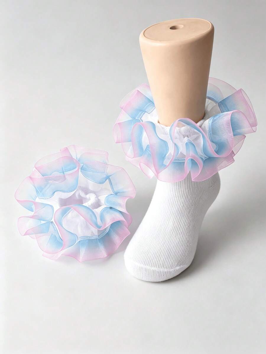 1 Pair Princess Style Baby Girl Ruffled Cuff Socks, Daily Wear Children Pleated Lace Trim Soft Cute Casual Socks - Multicolor - View 1
