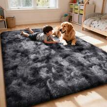EDIMENS Matta vardagsrum 200x300, tvättbar matta beige, halkfri extra stor matta 160x230, fluffig modern vardagsrumsmatta, matta barnrum, grå mattor sovrum - Tie-dye mörkgrå - Visa 9