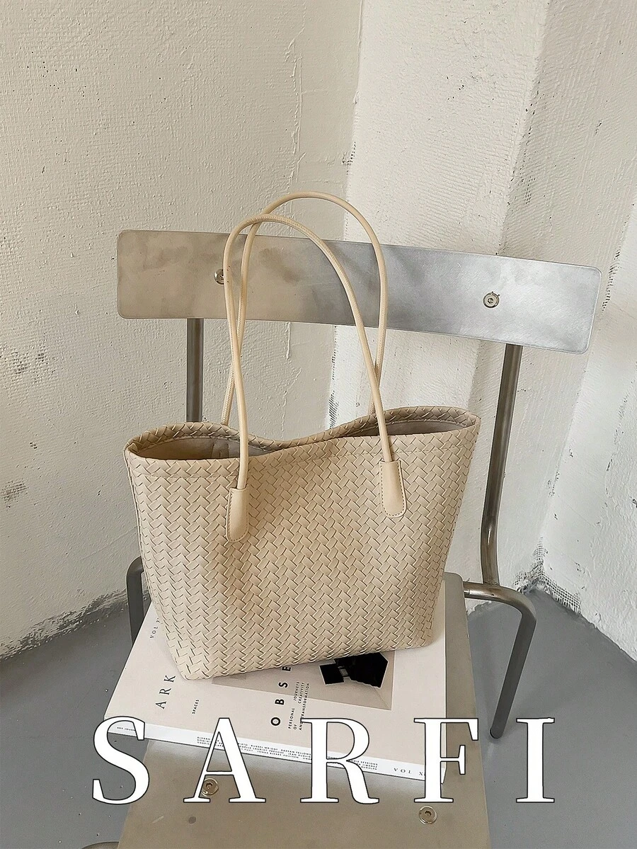 1 Piece Of Solid Color Large Capacity Woven Pattern Women's Bag, Fashionable And Versatile, Suitable For Women Commuting To Work Under The Armpit - White - View 1