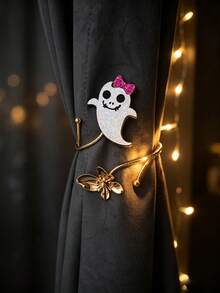 2Pcs Halloween Glitter Curtain Tiebacks, Bat Pumpkin Ghost Alloy Curtain Holdbacks For Holiday Bedroom Party Decor - Halloween Edition - View 1