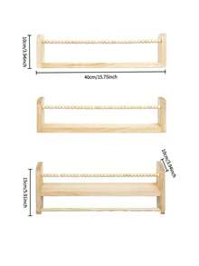 Wavy Edge Beaded Wooden Floating Wall Shelf With Hooks, Cute Baby Room Display & Storage Rack For Baby Books, Toys, Clothes And Decor - Multicolor - View 17