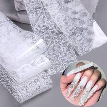 Bộ 10 miếng giấy chuyển họa tiết nail đen trắng - họa tiết ren vintage, hoa và ô kẻ; trang trí móng tay mùa đông lễ hội dễ thương, phù hợp cho DIY và sử dụng tại salon - Nhiều màu - Xem 5