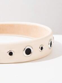 1pc Solid Color Leather Cool Style Rivet Metal Eyelet Headband, Simple Versatile Fashion High Quality Hair Accessory, Sweet Cool Style Hair Clip For Girls Street Photography - FG1176-b White - View 2