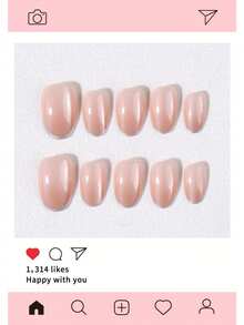 24pcs Y2K Short Oval Lotus Pink Cat Eye Press-On Nails, Glitter French Nails, Acrylic Fake Nail Set, Includes 1pc Jelly Glue And 1pc Nail File, Suitable For DIY Use. - Multicolor - View 2
