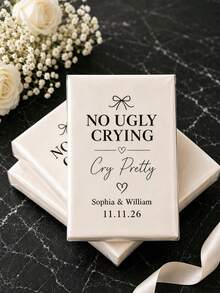 Customized Wedding Guest Napkin Gift, Elegant Ivory Satin Pocket Napkin With Groom And Bride Names And Wedding Date, Humorous "Don't Cry Ugly" Quote Wedding Tear Napkin, Suitable For Reception Table Decor And Bridesmaid Gifts - Multicolor - View 4