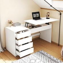 120*50*78–92 Cm, Height-Adjustable Desk With 4 Drawers – White Dressing Table And Computer Desk In One, With Manual Height Adjustment And Hidden Storage, Desk, Dressing Table - 白色 - 查看 6