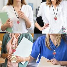 1pc Shiny Strawberry ID Badge Clip Retractable Badge Reel, Nurse Badge Holder With Rotating Clip, Work Badge Buddy Retractable Buckle, Teacher Office ID Card Lanyard With Silicone Beads, Anti-Drop Key & Badge Holder, Suitable For Healthcare Workers, Office Workers, Women's Office & Shopping - Casual Style - View 6