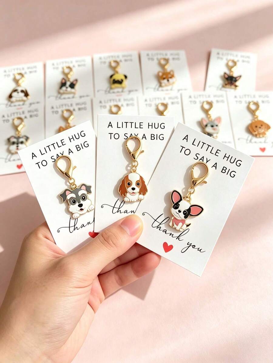 5PC/10pcs/20PCS Cartoon Dog Theme Keychain - Unique Dog Alloy Keychain And Thank You Card, (Random Keychain) Animal Theme Keychain, Perfect Gift For Dog Lovers And Veterinarians, Suitable For Backpack Charm, Daily Bag Decoration, Holiday Party Gift, Back To School Gift, Christmas Gift, Women's Keychain, Car Keychain, Keychain Making Material, Men's Keychain, Backpack Charm Keychain, Keychain Pendant, Bulk Keychain - Multicolor - View 1
