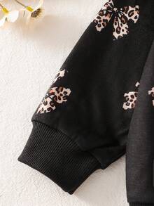 2pcs Baby Girls Autumn Leopard Print Bow Long Sleeve Sweatshirt Slim Fit Elastic Waist Leopard Print Leggings Children Spring Fashion Cute Set - Black - View 4