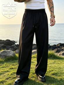 Men's Outdoor Hiking Pants, Elastic Drawstring Waist, Side Zipper Secure Pockets, Suitable For Hiking, Camping, Travel And Daily Wear - Black - View 3