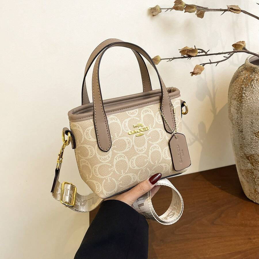 Elegante e alla moda piccola borsa quadrata da donna, nuova borsa vintage con stampa 2026, borsa a mano, borsa a tracolla, borsa a spalla. - Cachi - Visualizzare 1