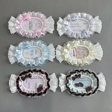Cute Lolita Candy-Shaped Photo Card Holder, Ruffle Edge Polka Dot Organza Lace Bow Heart Decor, Sweet ID/Credit Card Sleeve, Photo Card Storage Case - Rectangle - View 1
