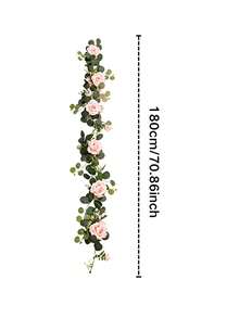 1pc 1.8m Artificial Rose Vine With Green Leaves, Fake Flower Garland For Room, Party, Home, Wedding, Birthday, Christmas Wall, Arch Decoration, Spring Red Flowers - Pinkish White - View 7