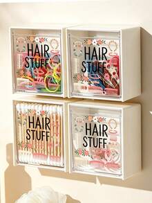 Wall-Mounted Storage Box With Cute Hair Accessory Pattern - Cosmetics Organizer, Flip-Top Storage Box, Jewelry Box, Plastic Storage Rack, Storage Box For Cotton Pads, Cotton Swabs, Hair Ties, Lipstick, Used For Organizing And Storing Dental Floss, Hair Bands, Hair Clips, Powder Compacts And Other Items. Suitable For Home, Dorm, Commercial Space, Bathroom, Room Decor, Also Can Be Used As Christmas Or Holiday Gift. - Multicolor - View 7