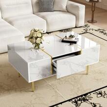 White Lacquered Coffee Table, Modern And Sleek, With 2 Drawers - 白色 - 查看 6