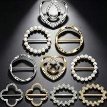 10pcs/Set Women's Faux Pearl & Rhinestone Scarf Rings, T-Shirt Clips & Belt Buckles - Multicolor - View 3