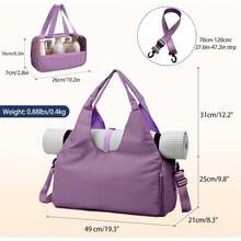Bolsa de Yoga para Mujer, 2 Piezas Bolsa de Gimnasia con Neceser, Bolsa Deportiva con Hebilla para Esterilla de Yoga, Adecuada para Gimnasio, Viajes - Violeta - Ver 3