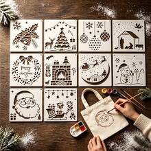 15 piezas de plantillas reutilizables para planificador, plantillas de dibujo de 4x7 pulgadas para Bullet Journal, scrapbooking, herramientas de decoración de cuadernos - Set navideño de 12 piezas - Ver 5