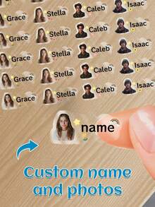 60 piezas Pegatinas transparentes personalizadas con nombre & foto - 25 estilos, Pegatinas transparentes impermeables personalizadas con etiquetas de nombre para jóvenes - Multicolor - Ver 28