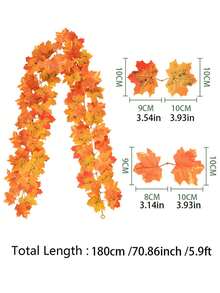 1pc Autumn Maple Leaf Wreath, Artificial Autumn Leaf Garland, Suitable For Thanksgiving, Home, Wedding, Fireplace, Party, Halloween Decoration, Christmas Decoration - Autumn Colors - View 8