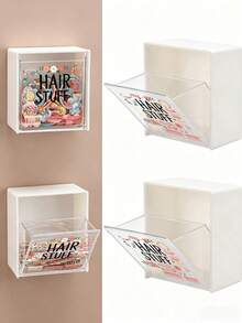Wall-Mounted Storage Box With Cute Hair Accessory Pattern - Cosmetics Organizer, Flip-Top Storage Box, Jewelry Box, Plastic Storage Rack, Storage Box For Cotton Pads, Cotton Swabs, Hair Ties, Lipstick, Used For Organizing And Storing Dental Floss, Hair Bands, Hair Clips, Powder Compacts And Other Items. Suitable For Home, Dorm, Commercial Space, Bathroom, Room Decor, Also Can Be Used As Christmas Or Holiday Gift. - Multicolor - View 1