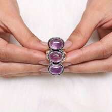 1pc New Fashion Elegant Romantic Vintage Artistic Purple Triple Tone Ring, Suitable For Wedding And Party Wear - Silvery - View 4