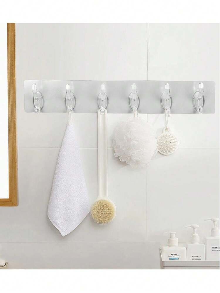 2 Packs Soft Transparent Self-Adhesive Hooks, 6 Hooks Per Pack, For Hanging Clothes, Towels And Kitchen Utensils, Suitable For Kitchen, Applicable To Smooth Surfaces Like Tiles, Glass, Metal And Wood, Not Suitable For Plaster Walls - 2pcs - View 2