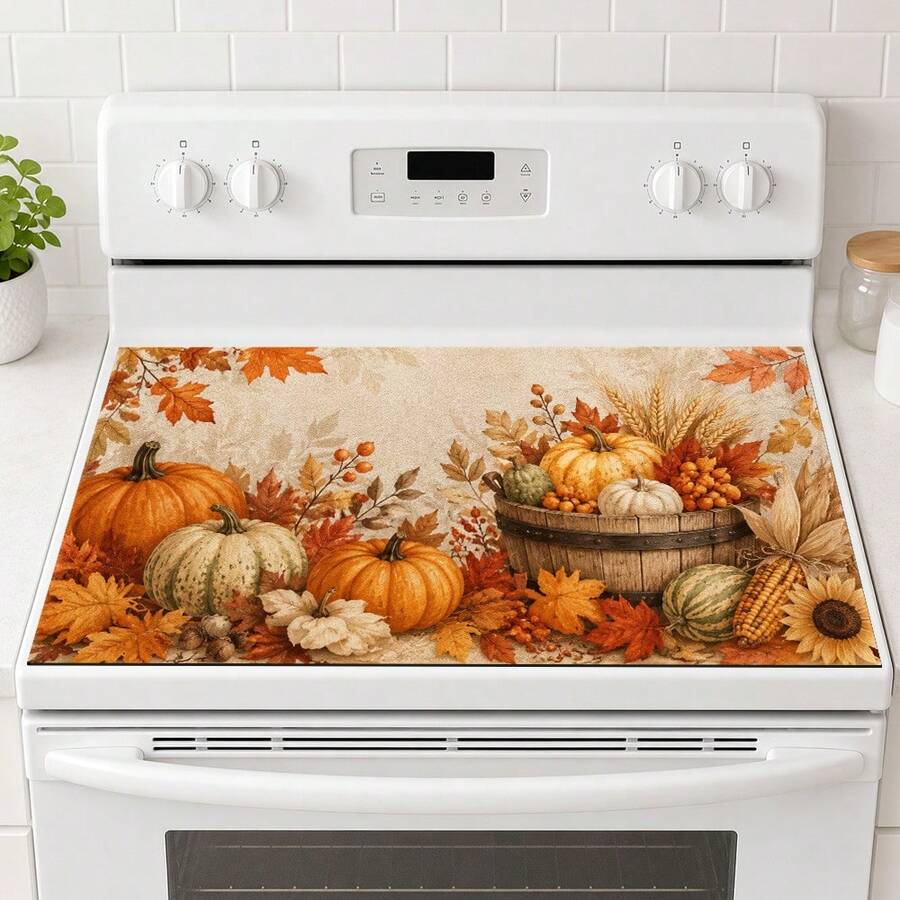 1pc Autumn Harvest Pumpkin & Maple Leaf Print Diatomaceous Earth Kitchen Drain Mat, Absorbent Quick-Drying Non-Slip Coffee Machine Mat, Suitable For Kitchen Countertops, Dining Tables And Thanksgiving Home Decor - Multicolor - View 1