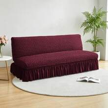 1Pc Stretch Sofa Bed Cover With Ruffled Skirt, Elastic One-Piece Slipcover, Soft Polyester-Spandex Fabric, Machine Washable Furniture Protector For Living Room&Guest Bed - Burgundy - View 2