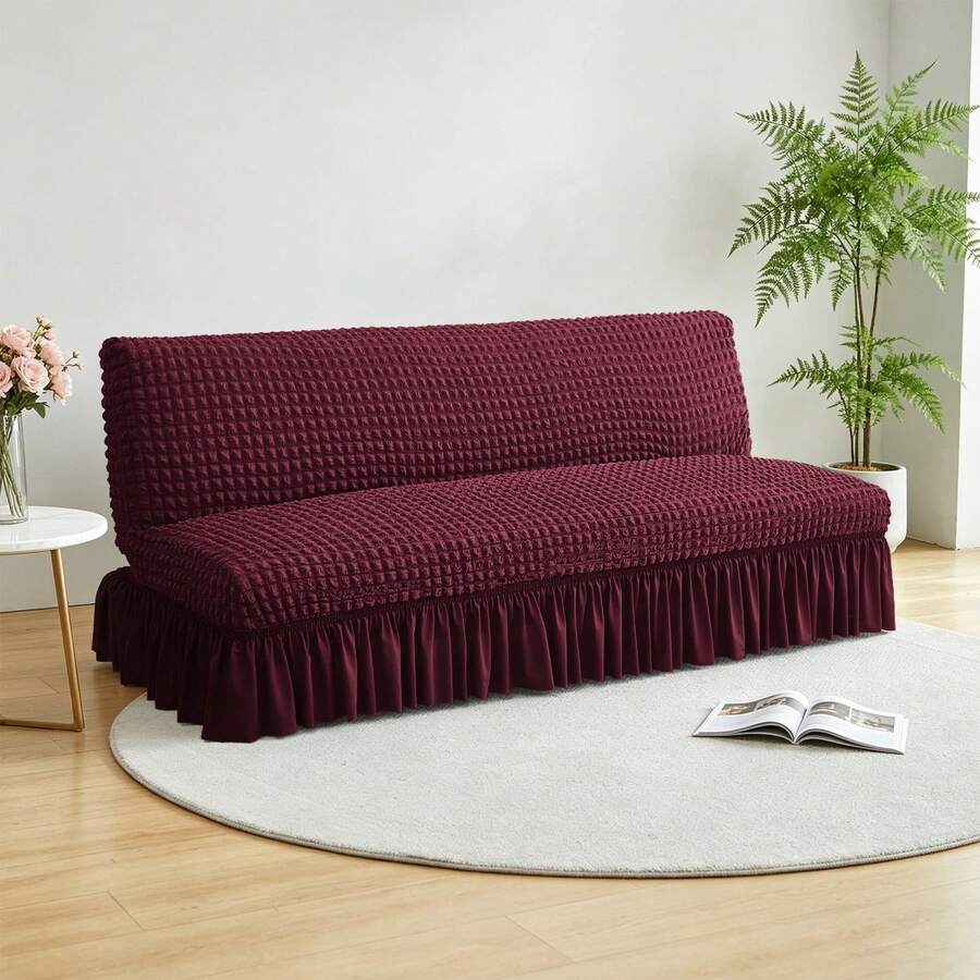 1Pc Stretch Sofa Bed Cover With Ruffled Skirt, Elastic One-Piece Slipcover, Soft Polyester-Spandex Fabric, Machine Washable Furniture Protector For Living Room&Guest Bed