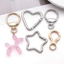 6pcs Metal Keychain Findings Star Heart Spring Rings Lobster Clasps Carabiner Clips Swivel Hooks For DIY Keychains Bag Charms Jewelry Making Supplies - Multicolor - View 6