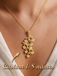 Kalung Stainless Steel dengan Liontin Pohon Berbentuk Hati, Dapat Disesuaikan dengan 1-8 Nama, Tahan Air dan Anti Karat, Hadiah Hari Ibu untuk Ibu/Istri/Teman, Cocok untuk Acara Sehari-hari dan Formal - MultiWarna - View 2