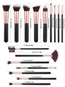 ronshadow 16pcs Black & Gold Makeup Brush Set, Powder Brush, Blush, Contour, Fan Brush, Highlighter, Eyeshadow, Concealer, Brow Brush, Daily Commute, Date, Short Trip, Beginner Full Makeup Tool Set - Black - View 7