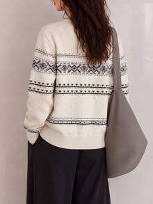 Women's Autumn/Winter Casual Minimalist Vintage Pattern Cardigan Sweater Fall - Beige - View 2