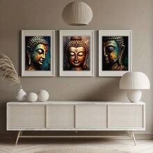 3pcs Unframed Canvas Wall Arts Posters, Vintage Buddha Statue Religious Theme, Perfect For Living Room, Bedroom, Office & Dining Room - Ideal Gift For Birthdays, Holidays & Home Decor - 222 - View 2