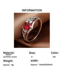 1pc Elegant Romantic Heart-Shaped Cubic Zirconia Ring For Women, Perfect Valentine's Day, Wedding, Anniversary, Birthday Gift - Red - View 9