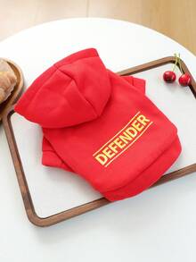 PETCIRCLE 1PC Pet Clothes Small Dog Puppy Cute Pet Autumn/Winter Hooded Windproof Cold-Proof Letter Print Plain Sweatshirt Series Yellow DEFENDER + Plain Sweatshirt - Dark Red - Red - View 6