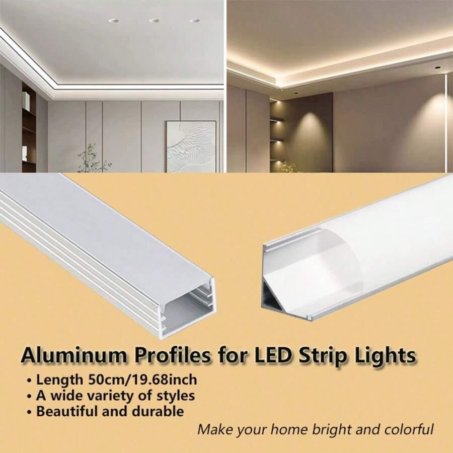 10pcs/6pcs Aluminum Channel LED Strip Light Holder Cover, Silver 50cm/19.68inch Length, Mounting Clips System For LED Strip Light Bar, Cabinet Lamp Car Light, (Without Light Strip)