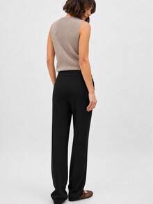 Women's Elegant High Waist Layered Overlay Panel Full Length Tailored Pants - 黑色 - 查看 3