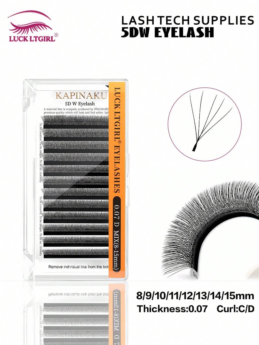 12 Rows 5D-W Triple Tips Eyelash Extensions, 0.07mm D Curl Hand Woven Mesh Net Cross Lashes, Premium Soft Light Professional Makeup Lash Supplies