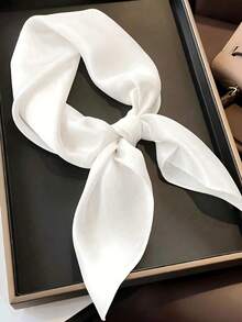 1Pc Soft Solid Color Minimalist Polyester Silk-Like Square Scarf, Headband, Hair Tie, Ideal For Styling - White - View 8