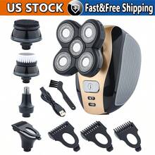 5-In-1 Rotary Electric Shaver 4D Rechargeable Bald Head Hair Beard Trimmer Razor - Khaki - View 1