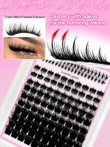 Waloshow 140pcs 2-In-1 False Eyelash Clusters, Dense Single Cluster DIY Pointed Eyelash Extensions, Lower Eyelash Clusters, Dense Single Cluster DIY Pointed Eyelash Extensions, Cartoon Cluster Eyelash Extensions, Mink Fur Strip Dense Eyelashes, Pointed Eyelashes - D - View 2